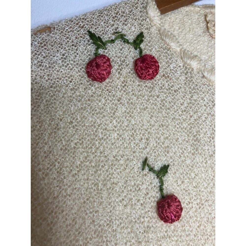 Vintage 50's Women's Small Medium Cardigan Sweater Rockabilly Cherry Cherries - Picture 2 of 13
